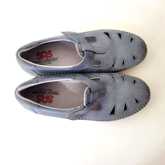 SAS Blue Leather Openwork Comfort Shoes - Picture 4 of 7